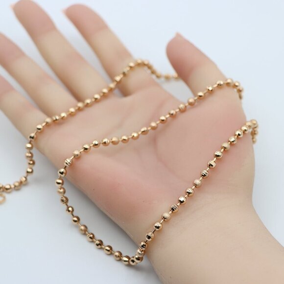 "Textured Bead Rose Gold Necklace Shiny Ball Chain, XPNL0128 - Picture 7 of 11